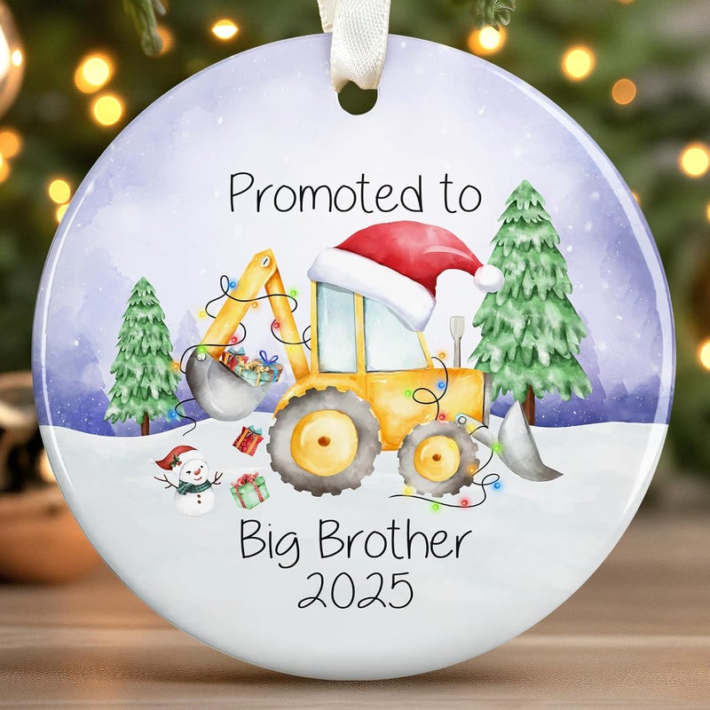 SUCHAGIFT Big Brother Ornament 2025 - Big Brother Christmas Ornaments 2025, Babys First Christmas Ornaments 2025 Boy Girl - Brothers Gifts - Ceramic Monster Truck Excavator Construction Ornament - Image 1
